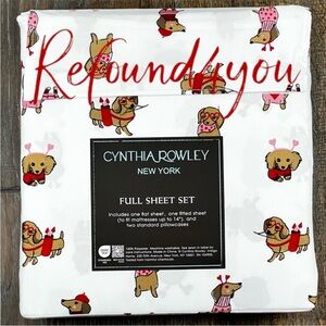 Cynthia Rowley - ‘Valentine Dachshunds‘ Full size Sheet Set - NWT. Firm!